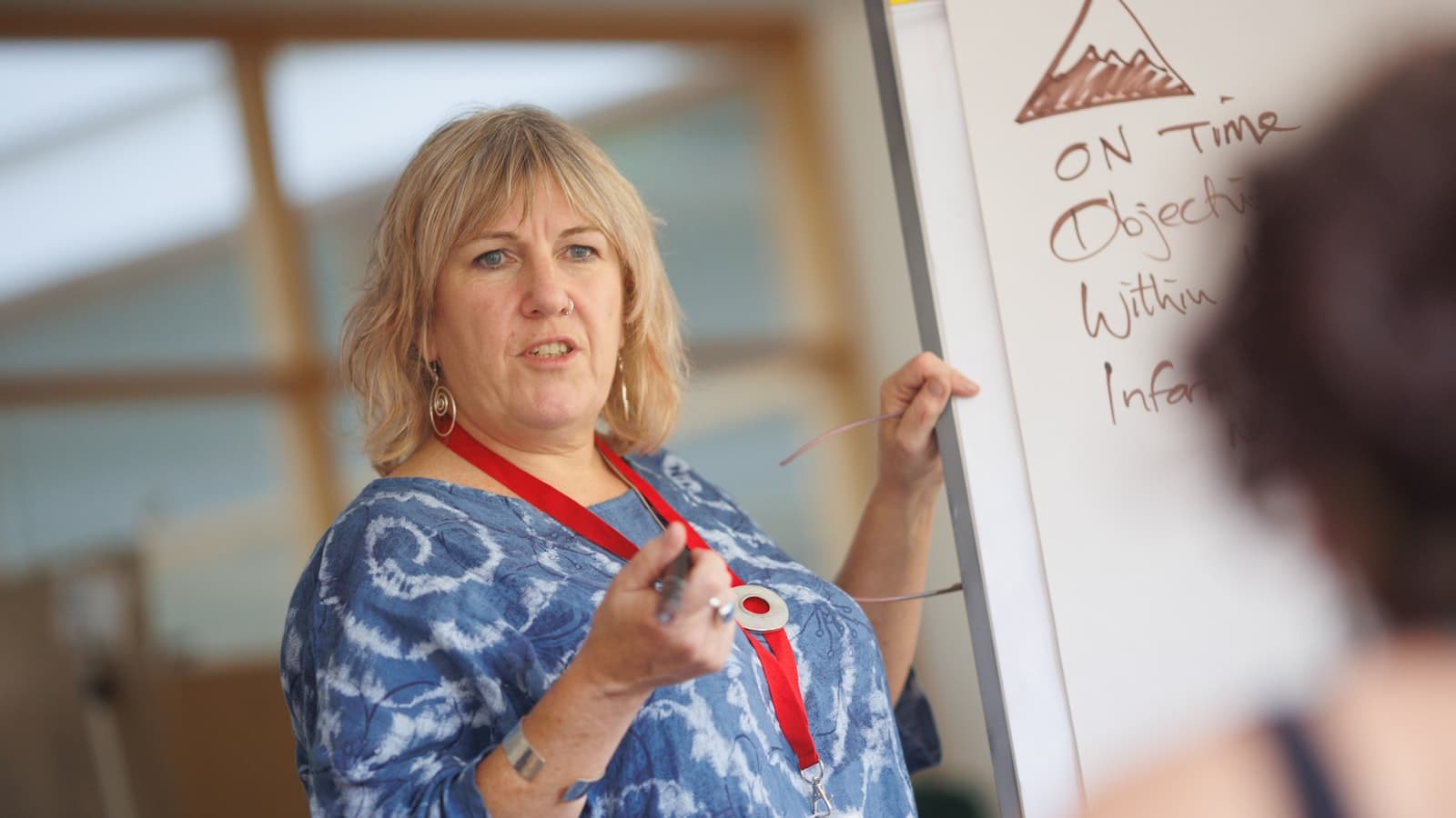 Teacher writing on a whiteboard